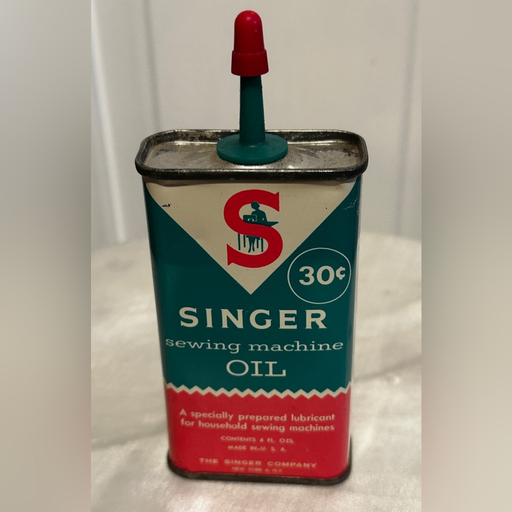 Vintage Singer Sewing Machine Oil Tin Can Empty for Display